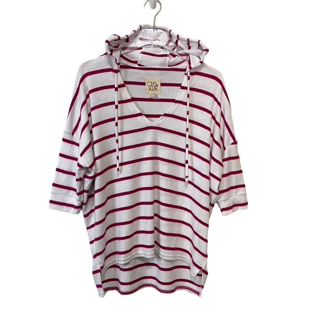 Chaser Hoodie Shirt Striped White Pink Womens Medium
